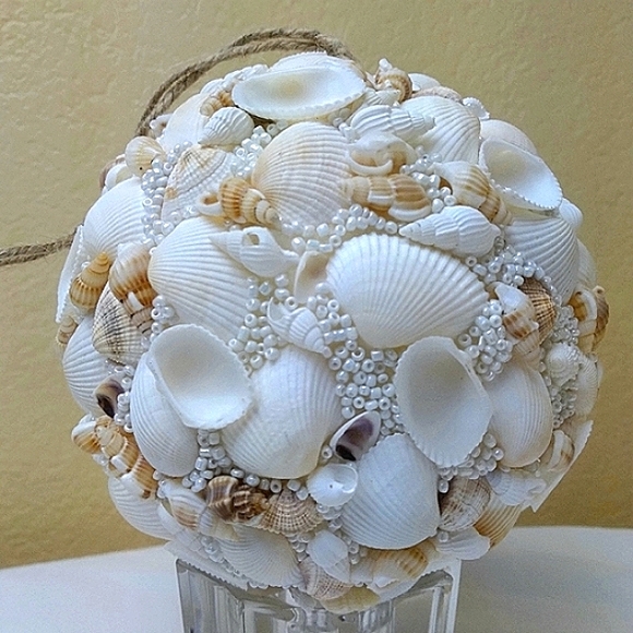 NWT 5" Hanging Glass Bead/Seashell Ball - Picture 6 of 10